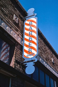 Barber sign, Commercial Avenue, Anacortes, Washington (1987) photography in high resolution by John Margolies. Original from the Library of Congress. Digitally enhanced by rawpixel.