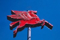 Mobil flying red horse, Rt. 287, Corsicana, Texas (1982) photography in high resolution by John Margolies. Original from the Library of Congress. Digitally enhanced by rawpixel.