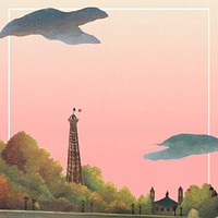 Frame vector famous Paris painting, Eiffel-tower in the sunset, remixed from artworks by Henri Rousseau