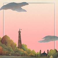 Paris frame famous French painting, Eiffel-tower in the sunset, remixed from artworks by Henri Rousseau