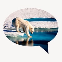 Polar bear walking on ice speech bubble sticker, climate chance photo