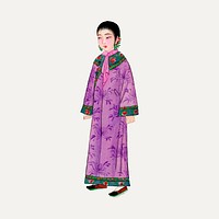 Woman in purple Manchu robe illustration vector