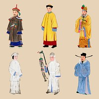 Qing dynasty Chinese costume stickers, traditional design vector set