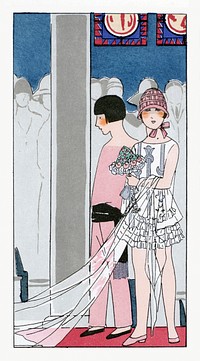 Bridesmaid (1926) fashion illustration in high resolution by Mignapouf. Original from the Rijksmuseum. Digitally enhanced by rawpixel.