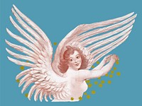 Pink angel with stars, hand drawn design vector