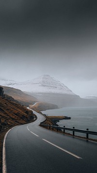 Road phone wallpaper background, scenery country road by the lake background