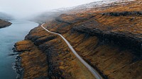 Nature desktop wallpaper background, freeway by the lake on Faroe Islands