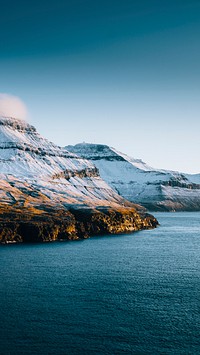 Nature mobile wallpaper background,  snowy peaks in Faroe Islands