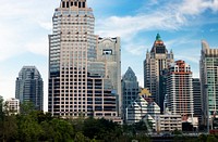 Bangkok skyline with skyscrapers and buildings