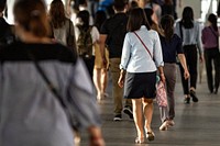 Commuters on skywalk during COVID-19 situation. BANGKOK, THAILAND, 16 APRIL 2021