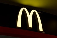 McDonald's shop sign. BANGKOK, THAILAND, 16 APRIL 2021