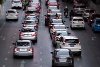 Rush hour traffic jam in downtown Bangkok. BANGKOK, THAILAND, 16 APRIL 2021