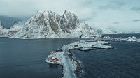 Mountain desktop wallpaper background, Sakrisøy island, Norway