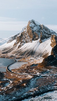 Nature phone wallpaper background, snow covered Eystrahorn mountain in Iceland