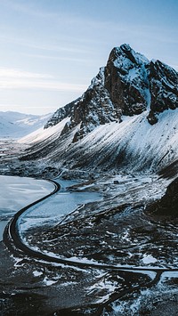 Nature phone wallpaper background, snow covered Eystrahorn mountain in Iceland