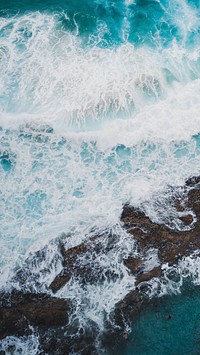 Ocean iPhone wallpaper background, sea waves and rocky shore