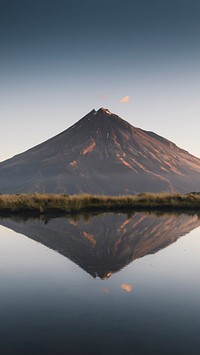 Nature mobile wallpaper background, Lake Dive and Mount Taranaki, New Zealand