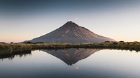 Travel desktop wallpaper background, Lake Dive and Mount Taranaki, New Zealand