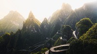 Mountain desktop wallpaper background, Tianmen Mountain road, China