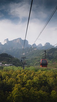 Travel iPhone wallpaper background, cable car at Tianmen Mountain, China