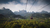 Landscape desktop wallpaper background, cable car at Tianmen Mountain, China