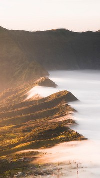 Nature phone wallpaper background, sunrise at Mount Bromo, Indonesia