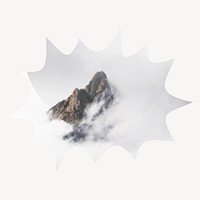 Foggy mountain peaks bang  shape badge, nature photo