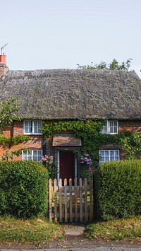 Phone wallpaper background, country house covered with plant