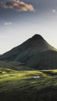 Mountain mobile wallpaper background, SUV car driving in the countryside