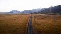 Nature desktop wallpaper background, countryside on a misty day drone shot