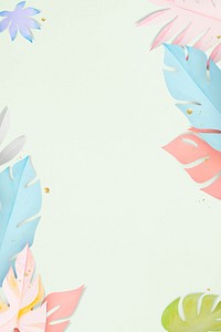 Pastel monstera leaf border in paper craft style