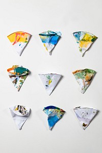 DIY marble experimental art used paper cups flat lay