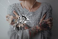 Cracked glass effect with depressed woman background