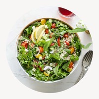 Salad bowl circle shape badge, healthy diet photo