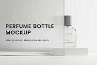 Perfume bottle mockup psd with patterned glass texture product backdrop