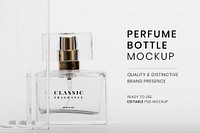 Perfume bottle mockup psd with patterned glass texture product backdrop