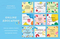 Kids online course template vector plasticine clay patterned social media ad set