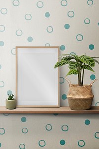 Blank picture frame on a shelf