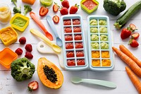 Homemade baby food puree organic in ice cube tray