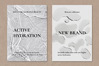 Skincare poster templates, water background psd set