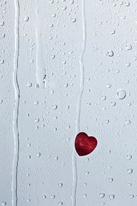 Sad love background, water texture and heart sticker, rainy day
