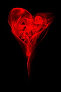 Heart smoke textured vector, in red