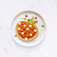 Kids pancake breakfast treat, shaped like a fun strawberry