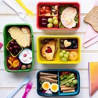 Kids food, lunchbox design with healthy snacks