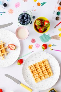 Kids waffle breakfast treat with milk