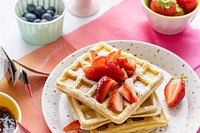 Homemade strawberry waffle breakfast, for kids