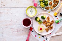 Kids food background, chicken nuggets and broccoli