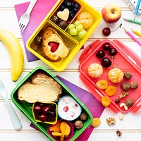 Kids food, lunchbox design with healthy snacks