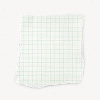 Green torn grid paper note, stationery element psd