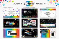 LGBTQ pride month template vector set with wax melted crayon art